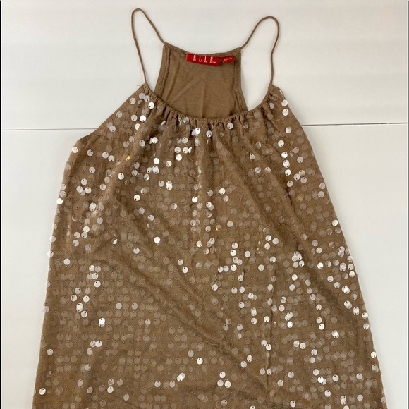 Sequin Spaghetti-Strap Blouse. Tan. Size L. Fun Shimmy! By Elle. - Picture 1 of 5